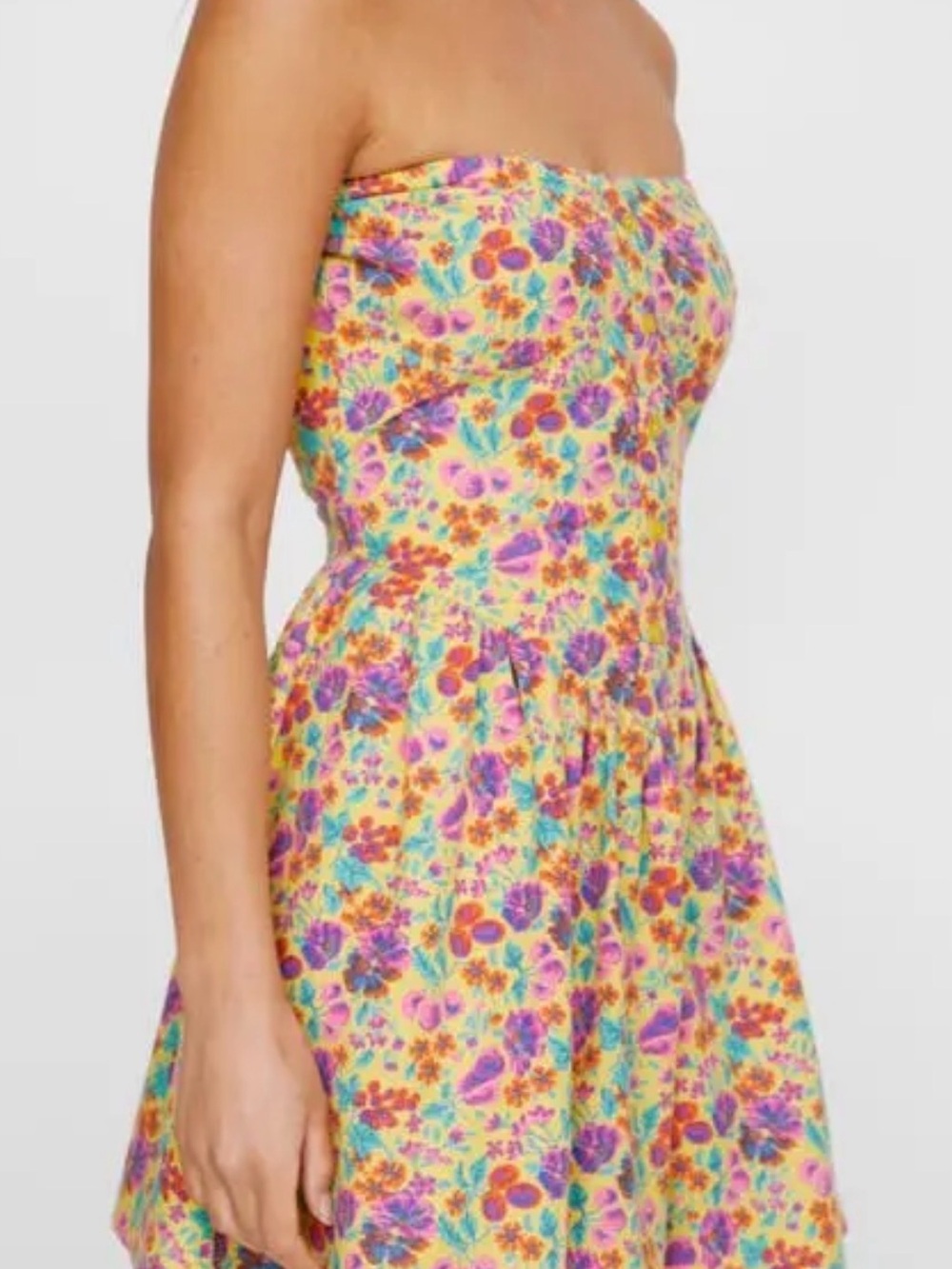 NWT Nasty Gal Yellow Ditsy Floral Strapless Skater Mini Dress